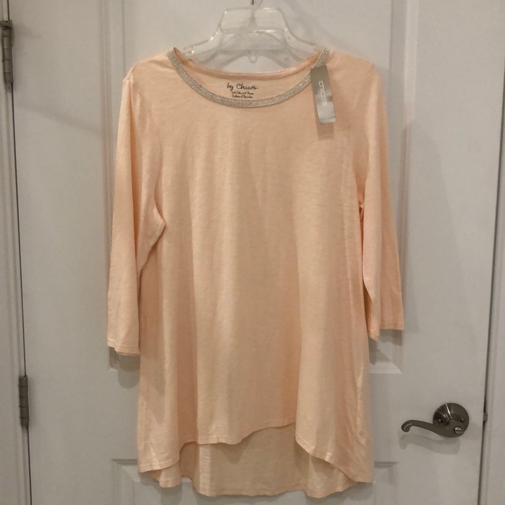 Chico’s NWT metallic neck trim three-quarter sleeve top
